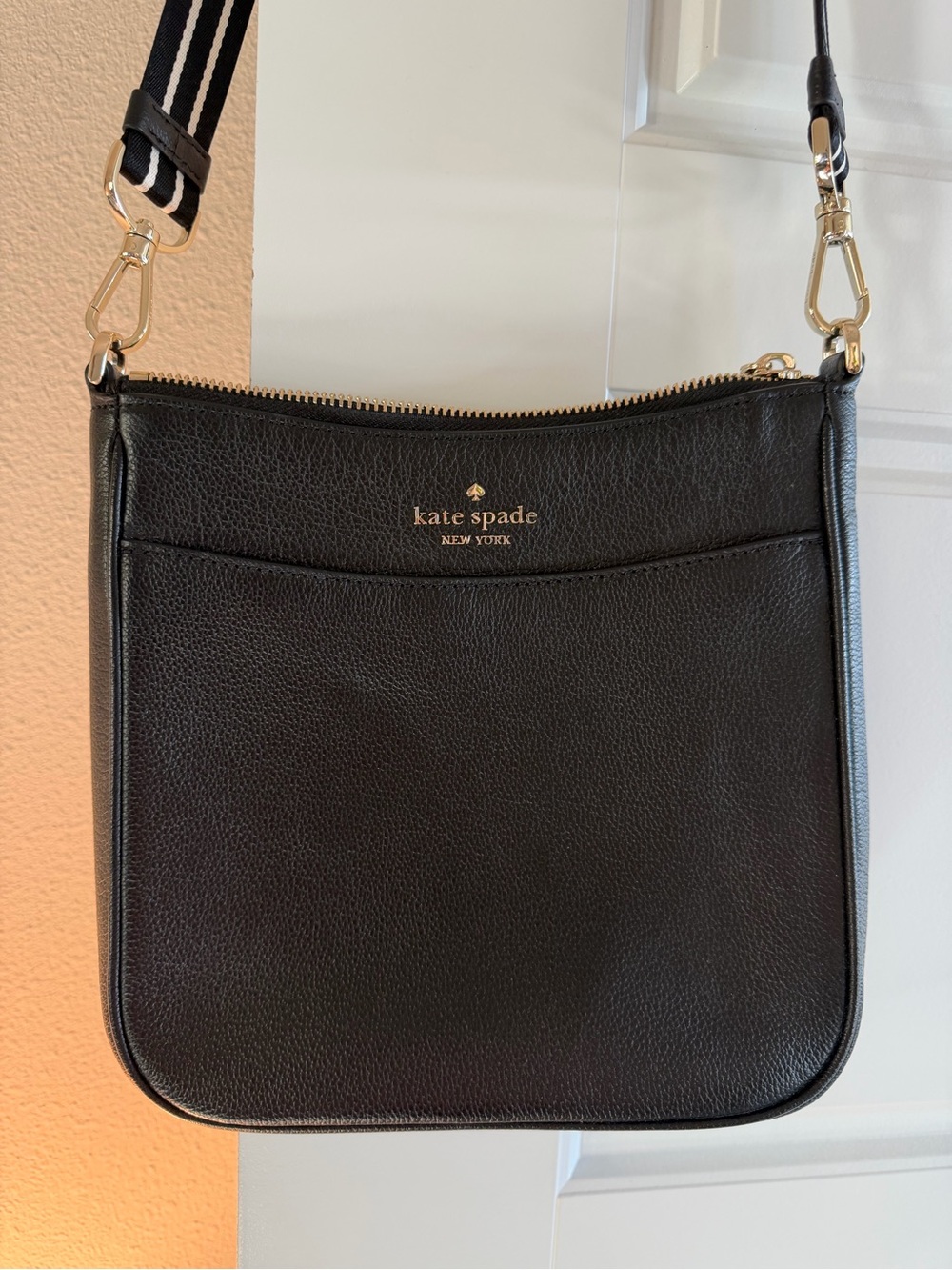 kate spade black pebbled leather crossbody with gold hardware
